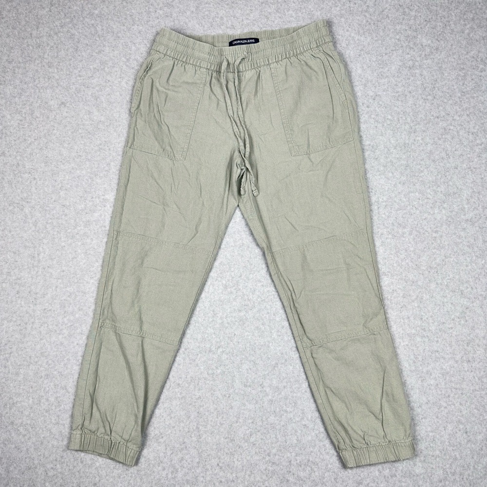 Calvin Klein Jeans Pants Women 6 Green Linen Blend Cargo Jogger Utility Gorpcore